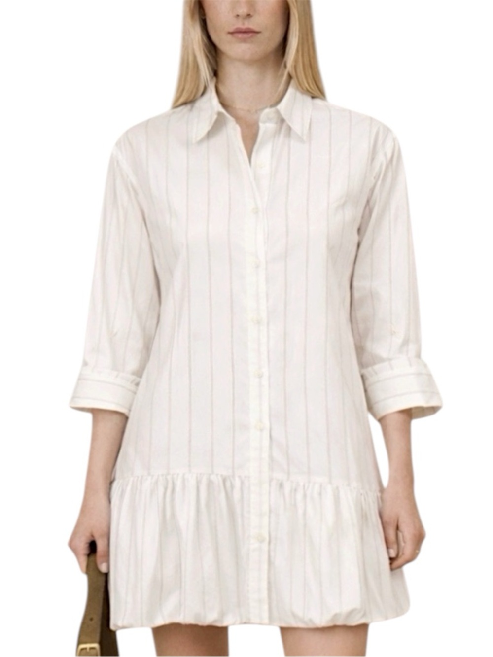 Madewell Bubble Hem Mini Shirtdress White Pinstripe Cotton Size M NWT